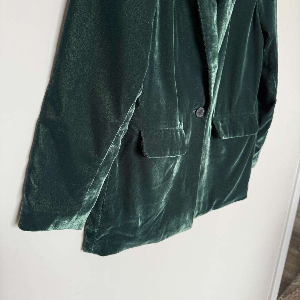 Old Navy Women Crushed Velvet Blazer Small Green Holiday Party Festive Christmas - Picture 3 of 9